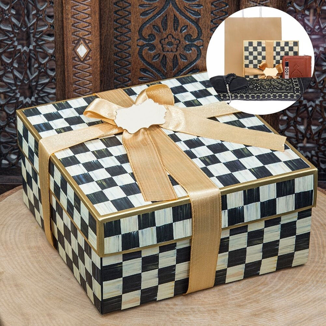 Leather Covered Quran | Square Gift Box | Prayer Mat | 33 Beads Tasbeeh | Craft Bag | Taqiyah | Personalized Gift | AOJ1