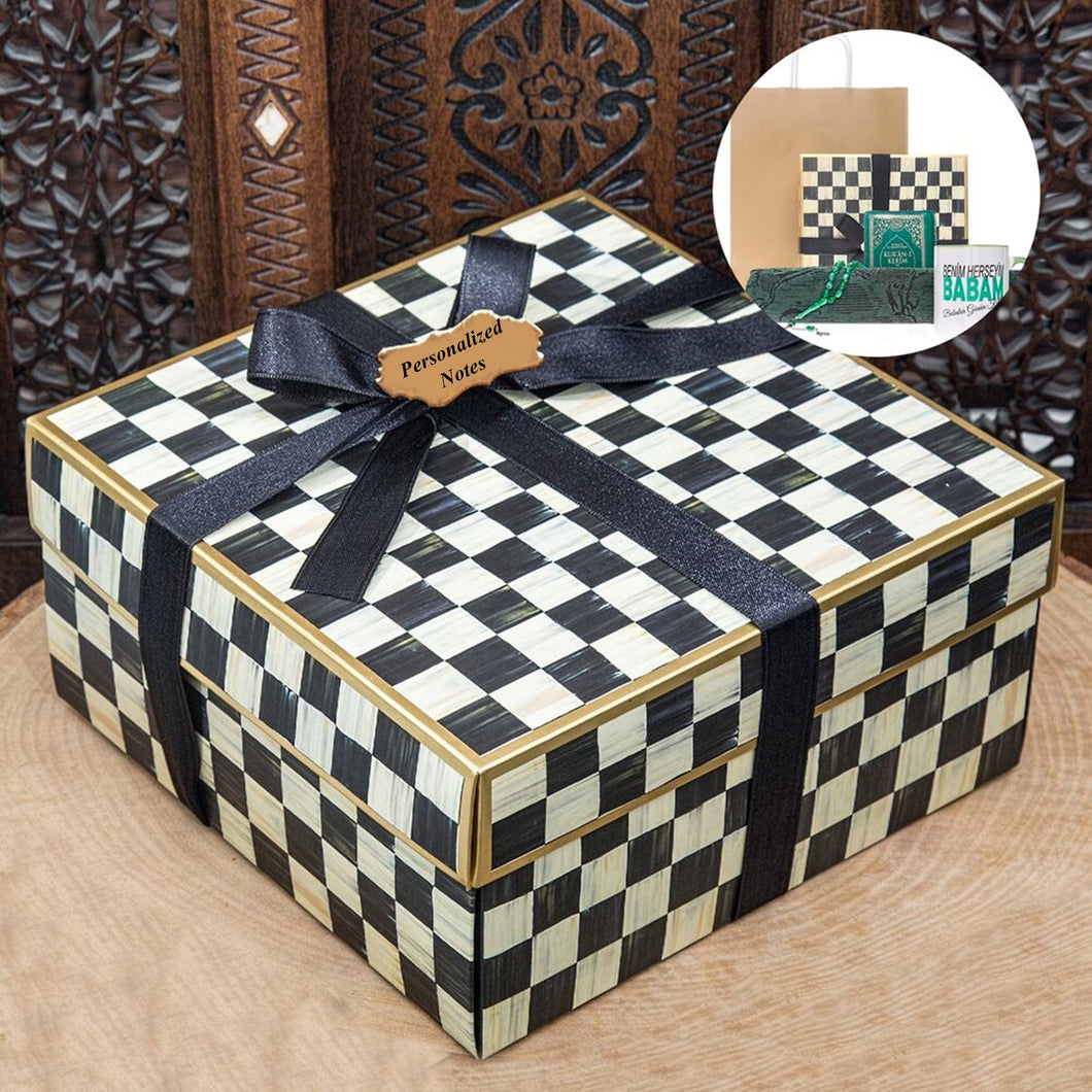 Leather Covered Quran | Square Gift Box | Prayer Mat | 33 Beads Tasbeeh | Craft Bag | Personalized Cup | Personalized Gift | AOT4