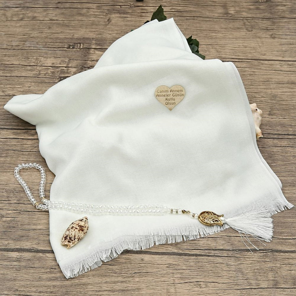 White Special Islamic Gift Box | Cotton Shawl | Islamic Wedding Gift | Rosary Beads Set | Mevlut Favors | Ameen Gift | 593