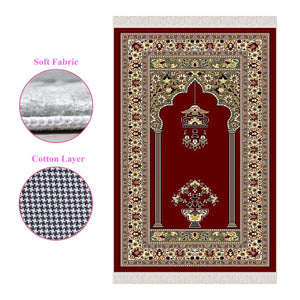 Red Carpet Soft Padded Prayer Rug | Cotton Layer Janamaz | Anti Slip Backing Bamboo Cotton Prayer Mat | Islamic Gifts