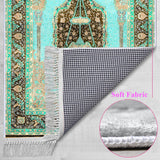 Turquoise Carpet Soft Padded Prayer Rug | Cotton Layer Janamaz | Anti Slip Backing Bamboo Cotton Prayer Mat | Islamic Gifts
