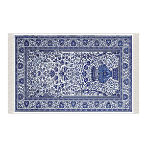 Blue Ottoman Tiles Soft Padded Prayer Rug | Cotton Layer Janamaz | Anti Slip Backing Bamboo Cotton Prayer Mat | Ramadan Gift