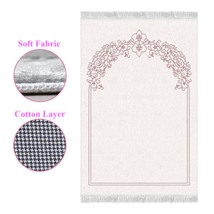Pink Carpet Soft Padded Prayer Rug | Cotton Layer Janamaz | Anti Slip Backing Bamboo Cotton Prayer Mat | Islamic Gifts