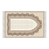 Decorated Beige Soft Padded Prayer Rug | Cotton Layer Janamaz | Anti Slip Backing Bamboo Cotton Prayer Mat | Islamic Gifts