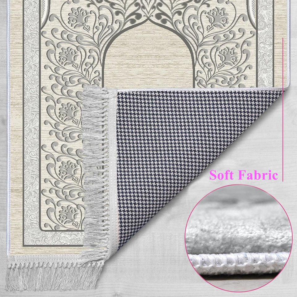 Natural Beige Soft Padded Prayer Rug | Cotton Layer Janamaz | Anti Slip Backing Bamboo Cotton Prayer Mat | Islamic Gifts
