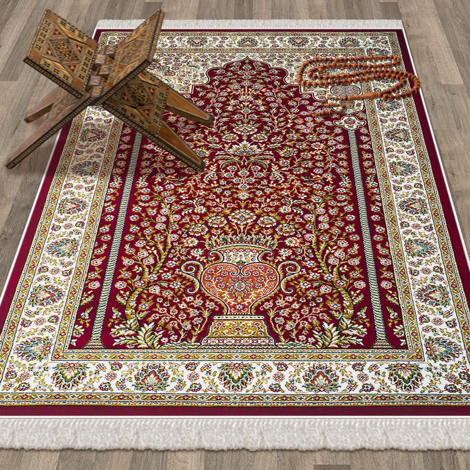 Flowers Of Baghdad Soft Padded Prayer Rug | Cotton Layer Janamaz | Anti Slip Backing Bamboo Cotton Prayer Mat | Islamic Gifts