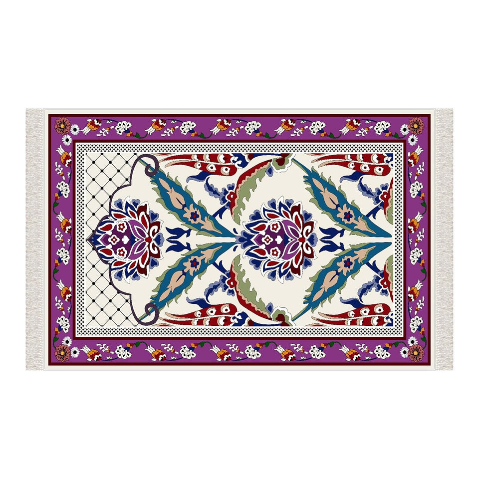 Lalezar Purple Soft Padded Prayer Rug | Cotton Layer Janamaz | Anti Slip Backing Bamboo Cotton Prayer Mat | Islamic Gifts