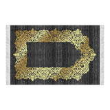 Gold Gilded Black Soft Padded Prayer Rug | Cotton Layer Janamaz | Anti Slip Backing Bamboo Cotton Prayer Mat | Islamic Gifts