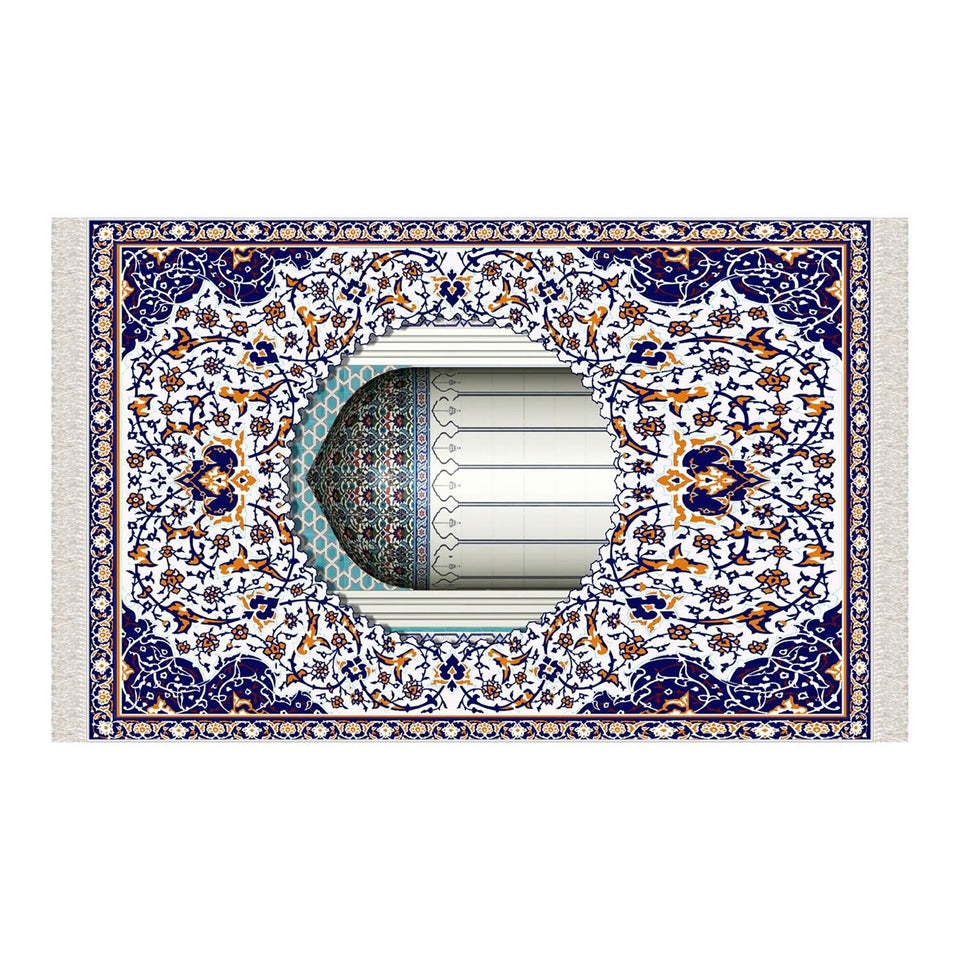 Blue Mihrab Soft Padded Prayer Rug | Cotton Layer Janamaz | Anti Slip Backing Bamboo Cotton Prayer Mat | Islamic Gifts