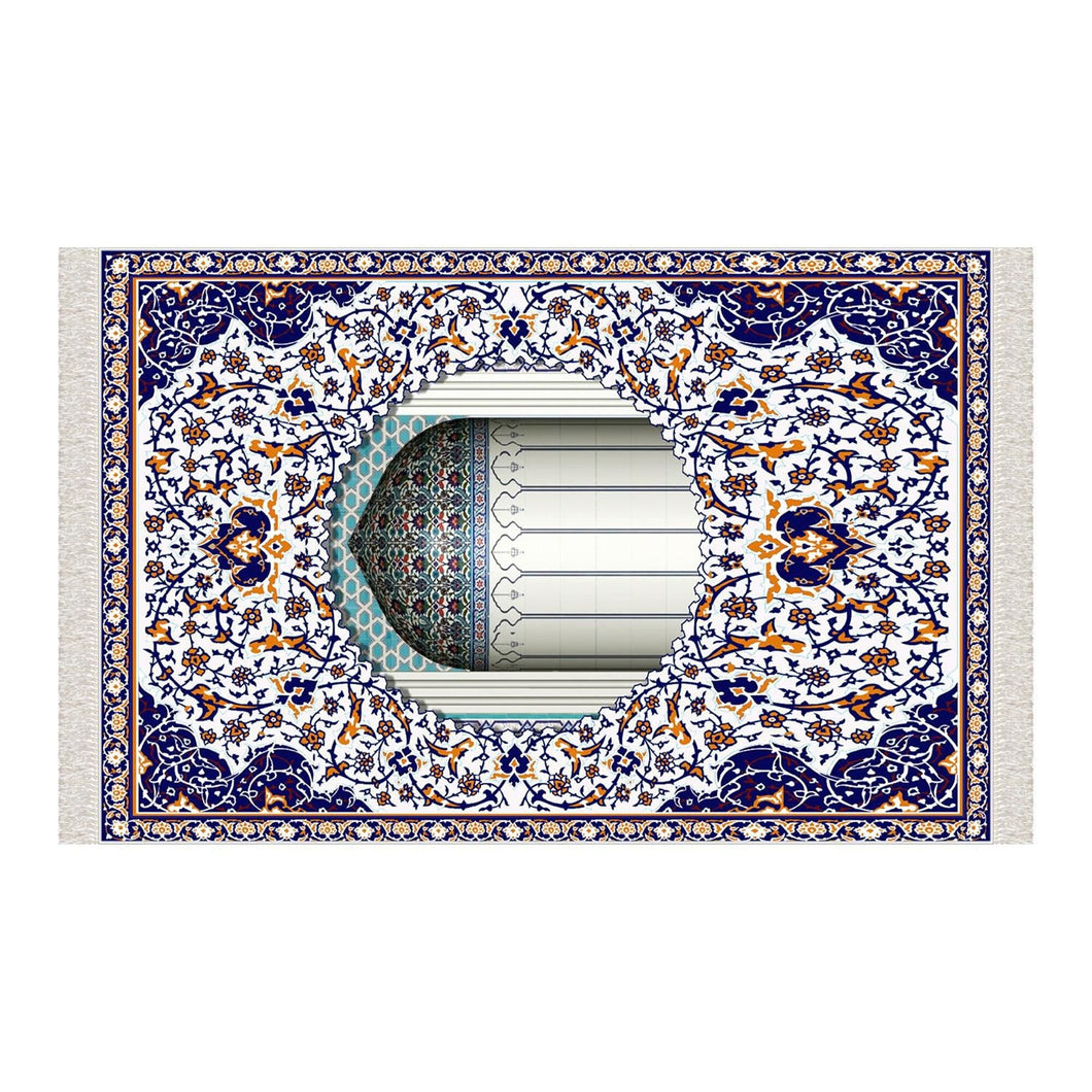 Blue Mihrab Soft Padded Prayer Rug | Cotton Layer Janamaz | Anti Slip Backing Bamboo Cotton Prayer Mat | Islamic Gifts