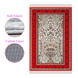 Red Mosaic Carpet Soft Padded Prayer Rug | Cotton Layer Janamaz | Anti Slip Backing Bamboo Cotton Prayer Mat | Islamic Gifts