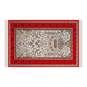 Red Mosaic Carpet Soft Padded Prayer Rug | Cotton Layer Janamaz | Anti Slip Backing Bamboo Cotton Prayer Mat | Islamic Gifts