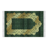 Gold Gilded Green Soft Padded Prayer Rug | Cotton Layer Janamaz | Anti Slip Backing Bamboo Cotton Prayer Mat | Islamic Gifts