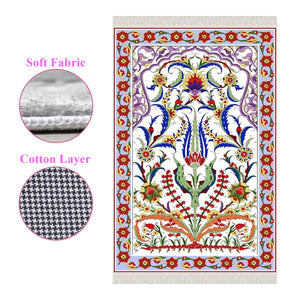 Ottoman Tulips Soft Padded Prayer Rug | Cotton Layer Janamaz | Anti Slip Backing Bamboo Cotton Prayer Mat | Islamic Gifts