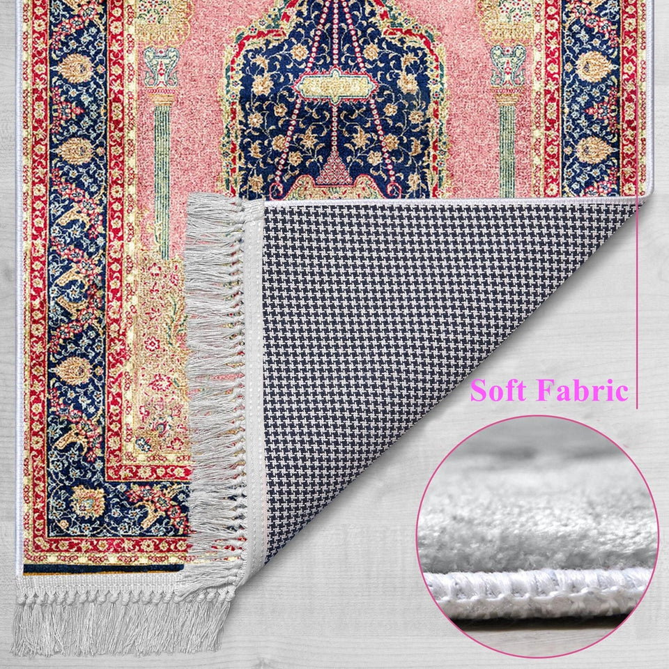 Pink Palace Chandelier Soft Padded Prayer Rug | Cotton Layer Janamaz | Anti Slip Backing Bamboo Cotton Prayer Mat | Islamic Gifts