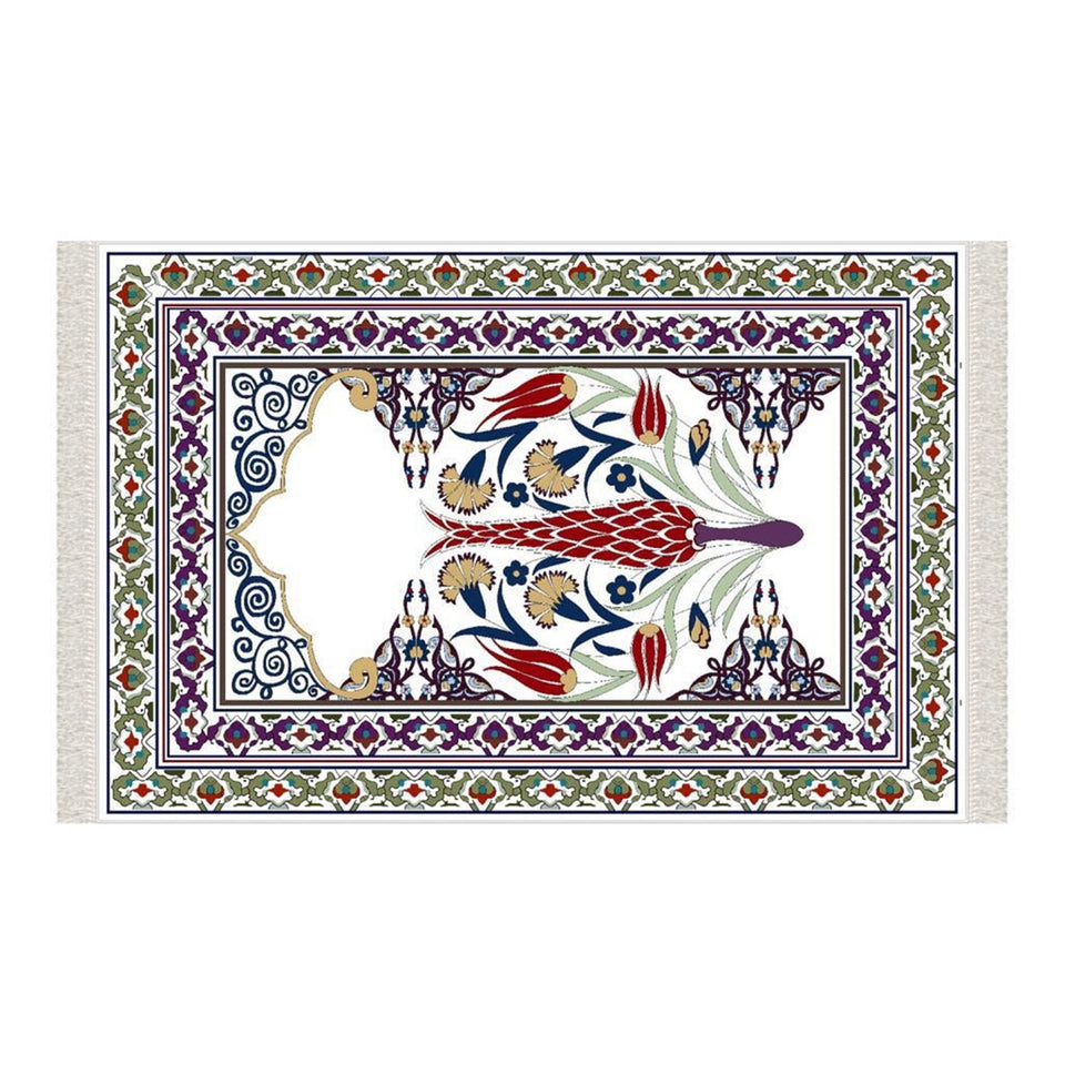 Tulip Era Soft Padded Prayer Rug | Cotton Layer Janamaz | Anti Slip Backing Bamboo Cotton Prayer Mat | Islamic Gifts