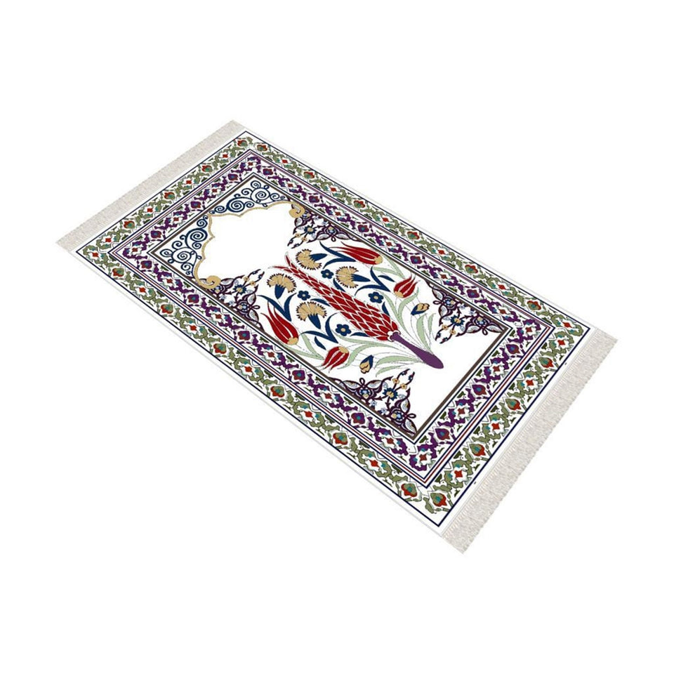 Tulip Era Soft Padded Prayer Rug | Cotton Layer Janamaz | Anti Slip Backing Bamboo Cotton Prayer Mat | Islamic Gifts