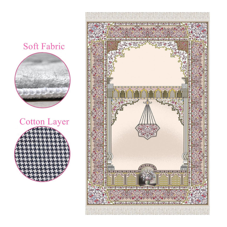 Flower Chandelier Soft Padded Prayer Rug | Cotton Layer Janamaz | Anti Slip Backing Bamboo Cotton Prayer Mat | Islamic Gifts
