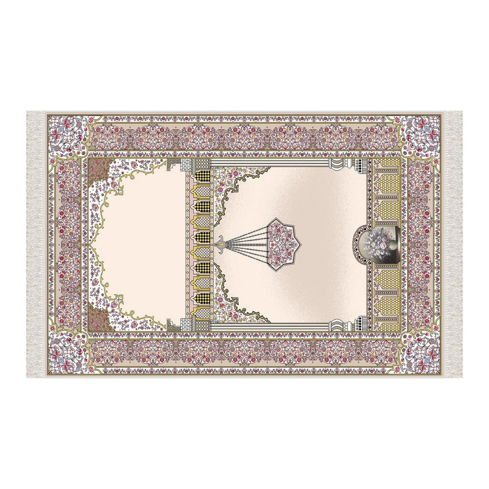Flower Chandelier Soft Padded Prayer Rug | Cotton Layer Janamaz | Anti Slip Backing Bamboo Cotton Prayer Mat | Islamic Gifts