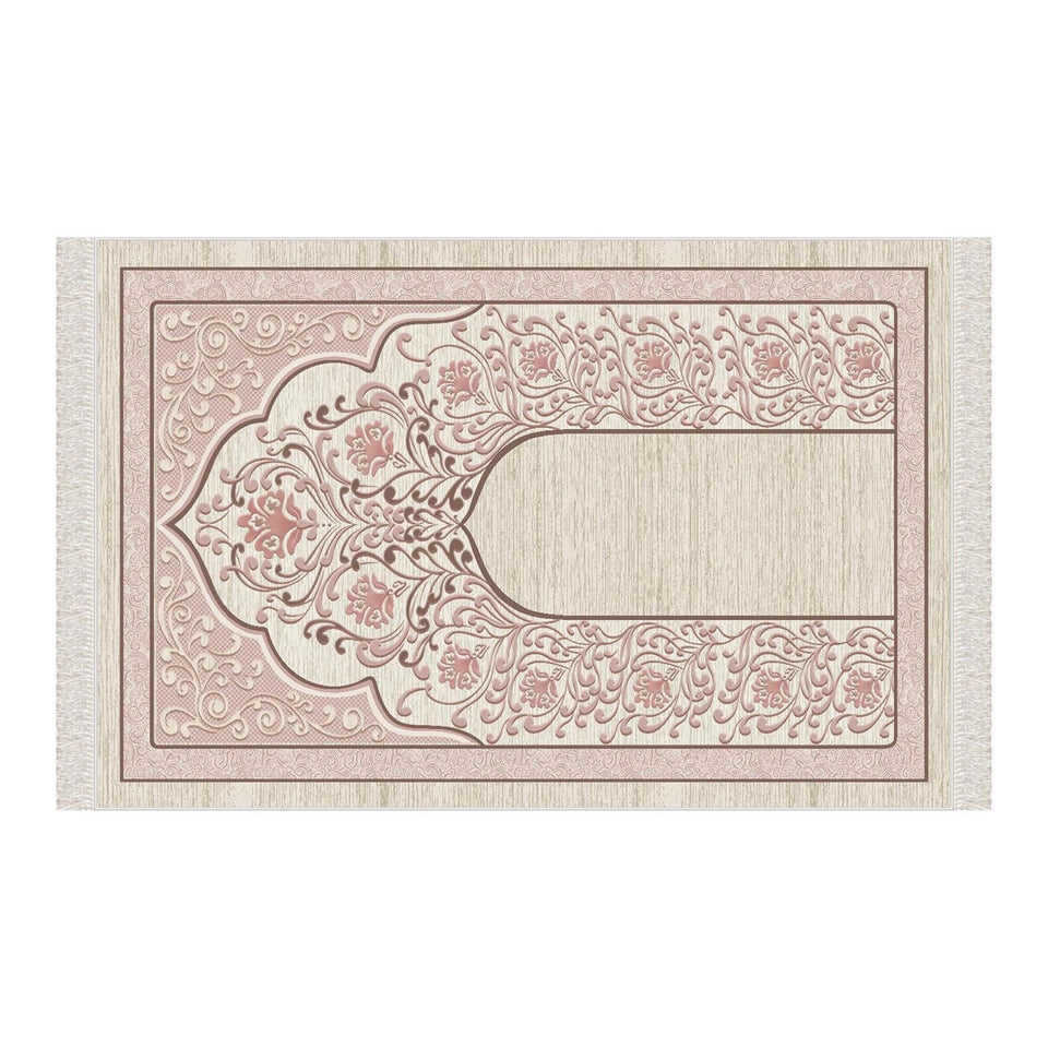 Pale Pink Mihrab Soft Padded Prayer Rug | Cotton Layer Janamaz | Anti Slip Backing Bamboo Cotton Prayer Mat | Islamic Gifts