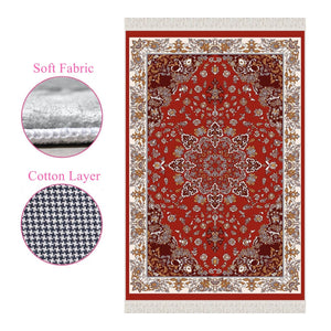 Red Siberian Bugloss Soft Padded Prayer Rug | Cotton Layer Janamaz | Anti Slip Backing Bamboo Cotton Prayer Mat | Islamic Gifts