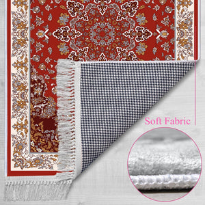 Red Siberian Bugloss Soft Padded Prayer Rug | Cotton Layer Janamaz | Anti Slip Backing Bamboo Cotton Prayer Mat | Islamic Gifts