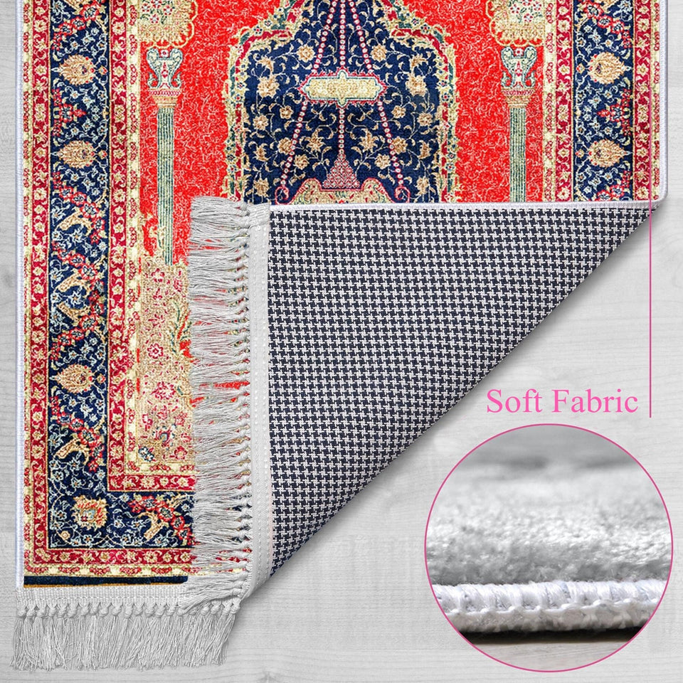 Red Palace Chandelier Soft Padded Prayer Rug | Cotton Layer Janamaz | Anti Slip Backing Bamboo Cotton Prayer Mat | Islamic Gifts