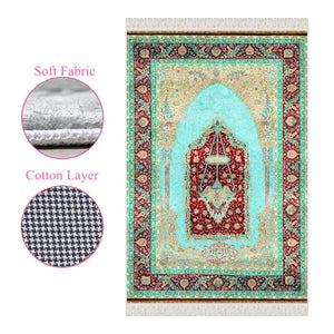 Turquoise Palace Chandelier Soft Padded Prayer Rug | Cotton Layer Janamaz | Anti Slip Backing Bamboo Cotton Prayer Mat | Islamic Gifts 01