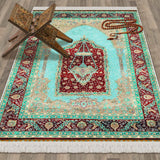 Turquoise Palace Chandelier Soft Padded Prayer Rug | Cotton Layer Janamaz | Anti Slip Backing Bamboo Cotton Prayer Mat | Islamic Gifts 01