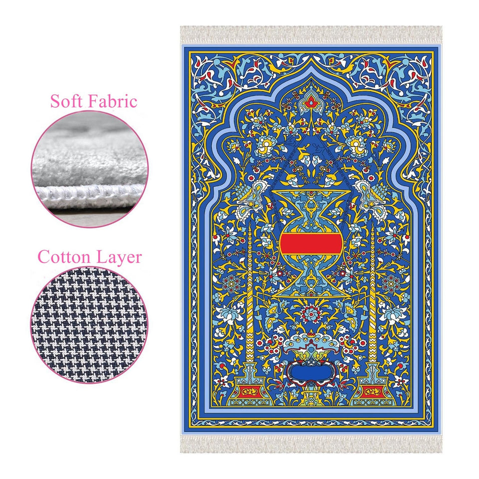 Flower Tiles Soft Padded Prayer Rug | Cotton Layer Janamaz | Anti Slip Backing Bamboo Cotton Prayer Mat | Islamic Gifts