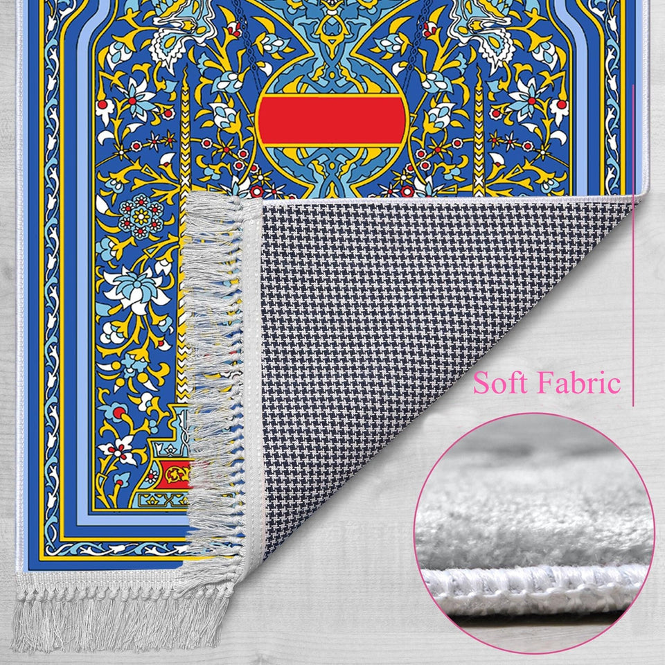 Flower Tiles Soft Padded Prayer Rug | Cotton Layer Janamaz | Anti Slip Backing Bamboo Cotton Prayer Mat | Islamic Gifts