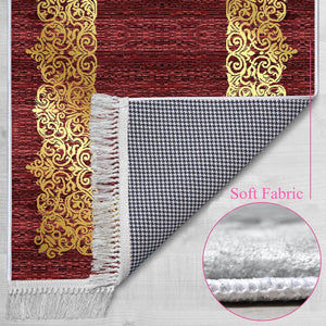 Gold Gilded Crimson Red Soft Padded Prayer Rug | Cotton Layer Janamaz | Anti Slip Backing Bamboo Cotton Prayer Mat | Islamic Gifts