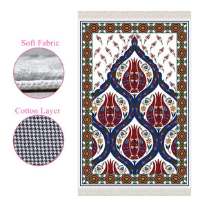 Ottoman Era Mosque Tiles Soft Padded Prayer Rug | Cotton Layer Janamaz | Anti Slip Backing Bamboo Cotton Prayer Mat | Islamic Gifts
