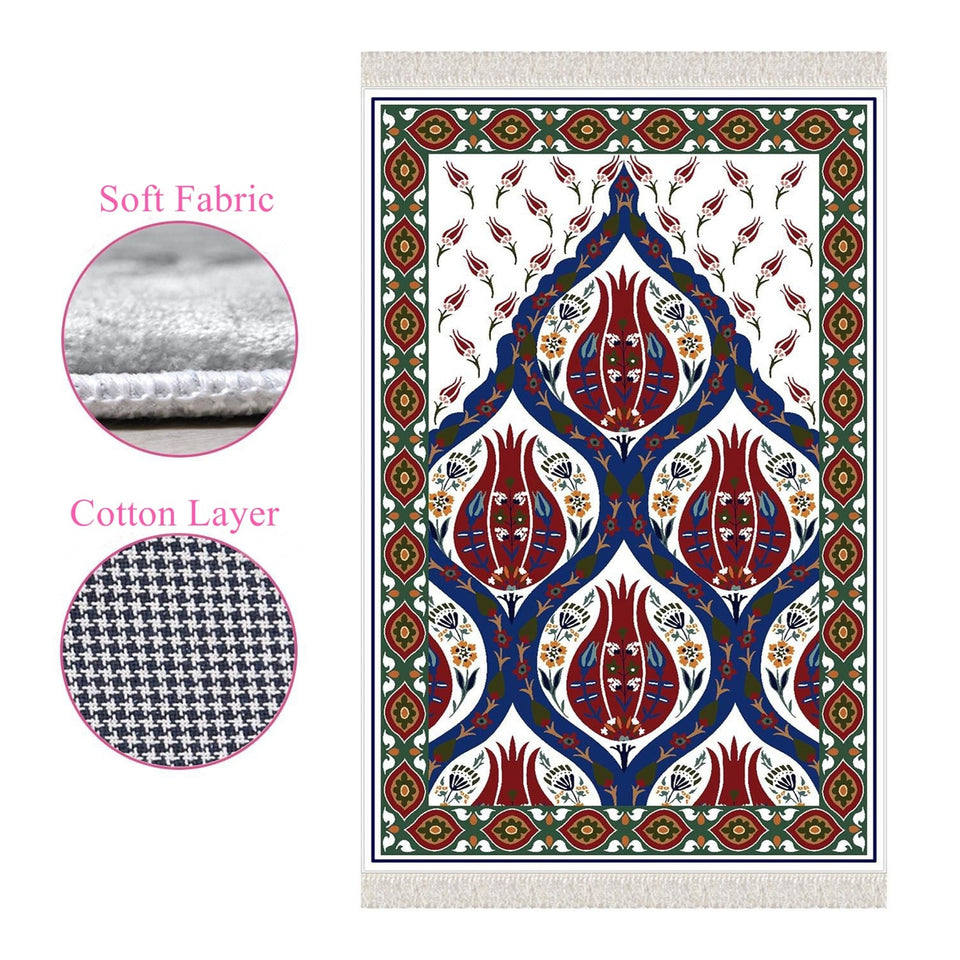 Ottoman Era Mosque Tiles Soft Padded Prayer Rug | Cotton Layer Janamaz | Anti Slip Backing Bamboo Cotton Prayer Mat | Islamic Gifts