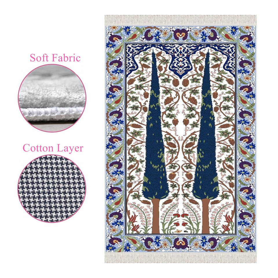 Pine Tree Soft Padded Prayer Rug | Cotton Layer Janamaz | Anti Slip Backing Bamboo Cotton Prayer Mat | Islamic Gifts
