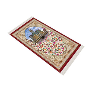 View Of Kaaba Soft Padded Prayer Rug | Cotton Layer Janamaz | Anti Slip Backing Bamboo Cotton Prayer Mat | Islamic Gifts