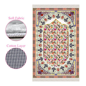Mosaic Of Flowers Soft Padded Prayer Rug | Cotton Layer Janamaz | Anti Slip Backing Bamboo Cotton Prayer Mat | Islamic Gifts