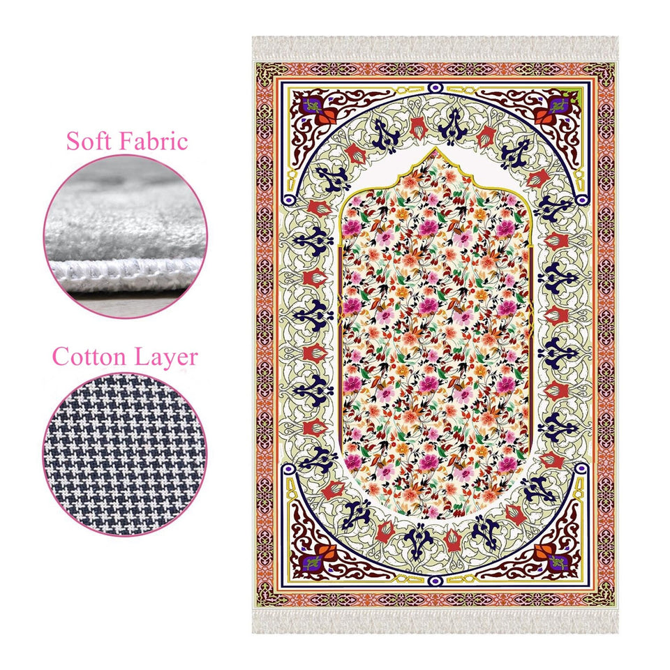 Mosaic Of Flowers Soft Padded Prayer Rug | Cotton Layer Janamaz | Anti Slip Backing Bamboo Cotton Prayer Mat | Islamic Gifts