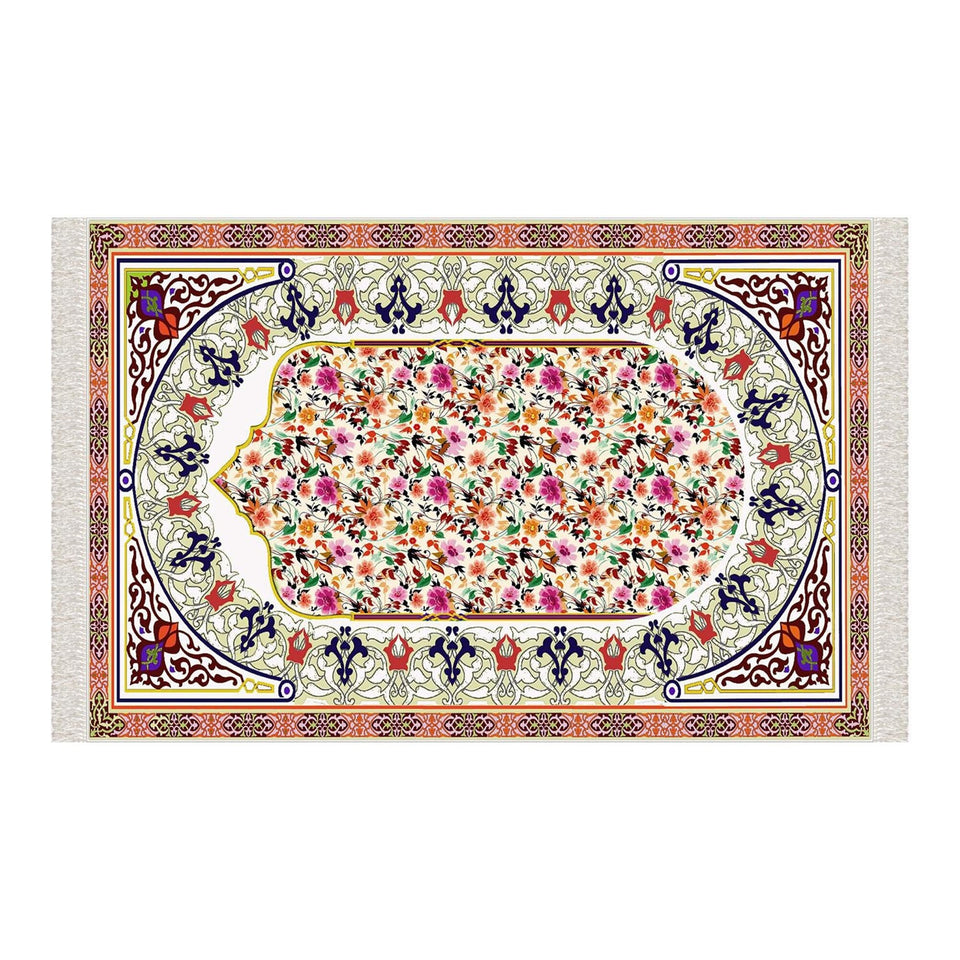 Mosaic Of Flowers Soft Padded Prayer Rug | Cotton Layer Janamaz | Anti Slip Backing Bamboo Cotton Prayer Mat | Islamic Gifts