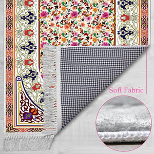 Mosaic Of Flowers Soft Padded Prayer Rug | Cotton Layer Janamaz | Anti Slip Backing Bamboo Cotton Prayer Mat | Islamic Gifts