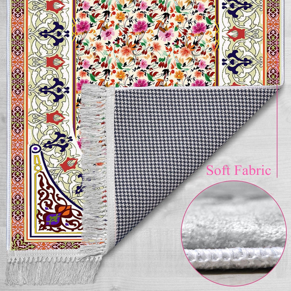 Mosaic Of Flowers Soft Padded Prayer Rug | Cotton Layer Janamaz | Anti Slip Backing Bamboo Cotton Prayer Mat | Islamic Gifts