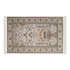 Beige Red and Brown Ottoman Tiles Soft Padded Prayer Rug | Cotton Layer Janamaz | Anti Slip Backing Bamboo Cotton Prayer Mat | Islamic Gifts
