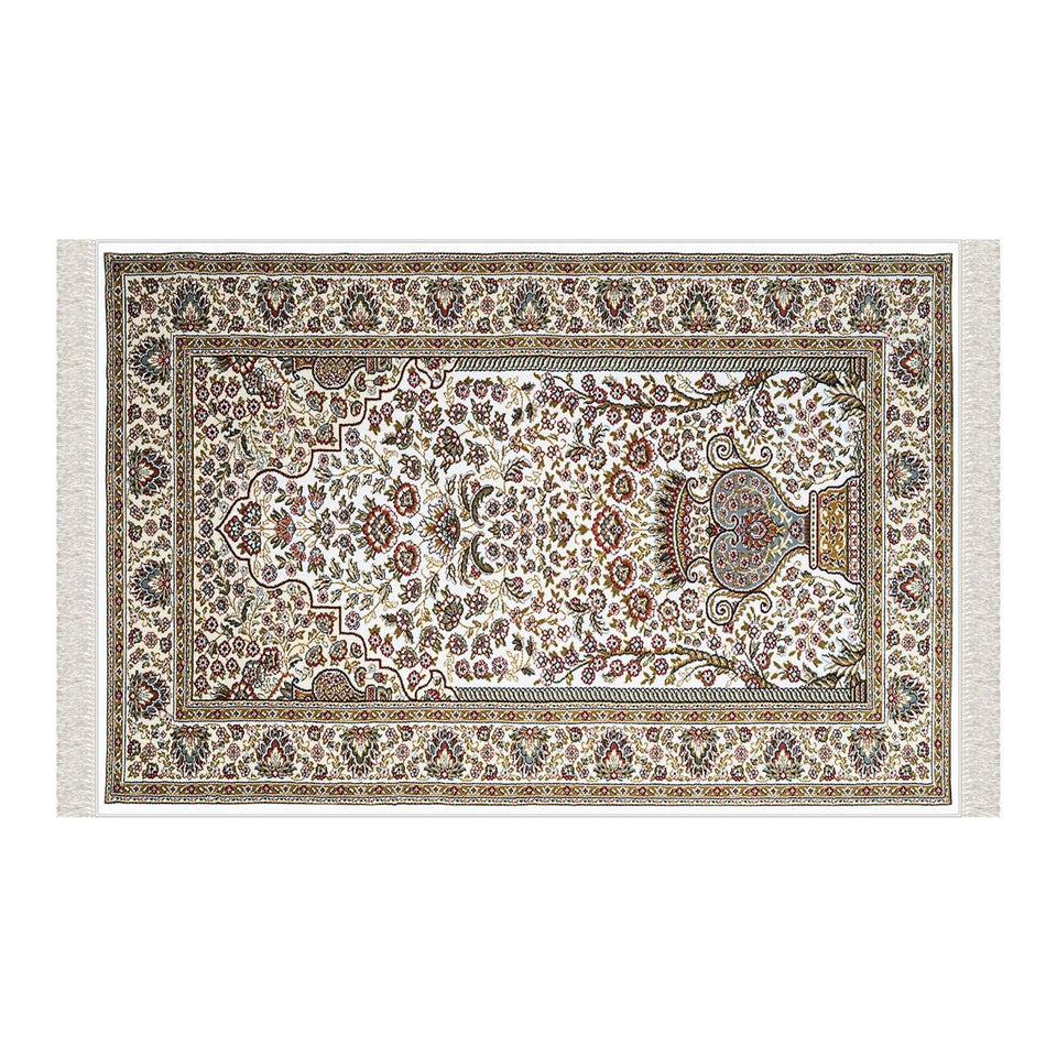 Beige Red and Brown Ottoman Tiles Soft Padded Prayer Rug | Cotton Layer Janamaz | Anti Slip Backing Bamboo Cotton Prayer Mat | Islamic Gifts