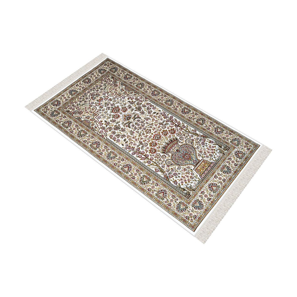 Beige Red and Brown Ottoman Tiles Soft Padded Prayer Rug | Cotton Layer Janamaz | Anti Slip Backing Bamboo Cotton Prayer Mat | Islamic Gifts