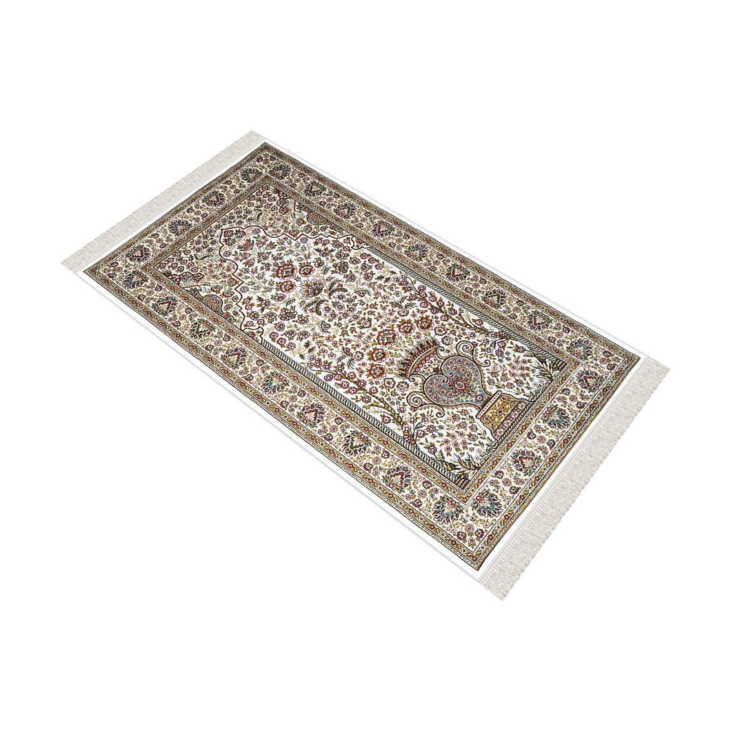 Beige Red and Brown Ottoman Tiles Soft Padded Prayer Rug | Cotton Layer Janamaz | Anti Slip Backing Bamboo Cotton Prayer Mat | Islamic Gifts