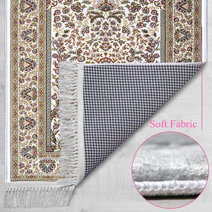 Beige Red and Brown Ottoman Tiles Soft Padded Prayer Rug | Cotton Layer Janamaz | Anti Slip Backing Bamboo Cotton Prayer Mat | Islamic Gifts
