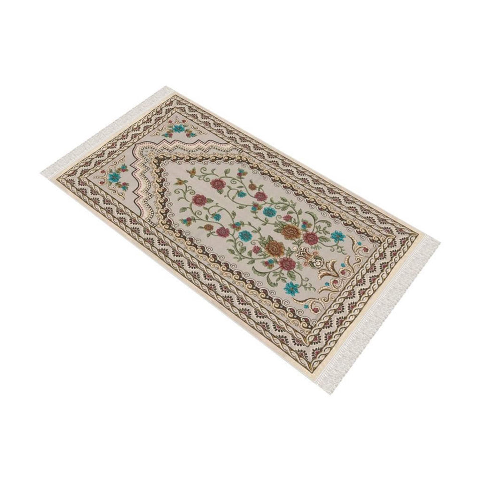 Wedding Bouquet Soft Padded Prayer Rug | Cotton Layer Janamaz | Anti Slip Backing Bamboo Cotton Prayer Mat | Islamic Gifts