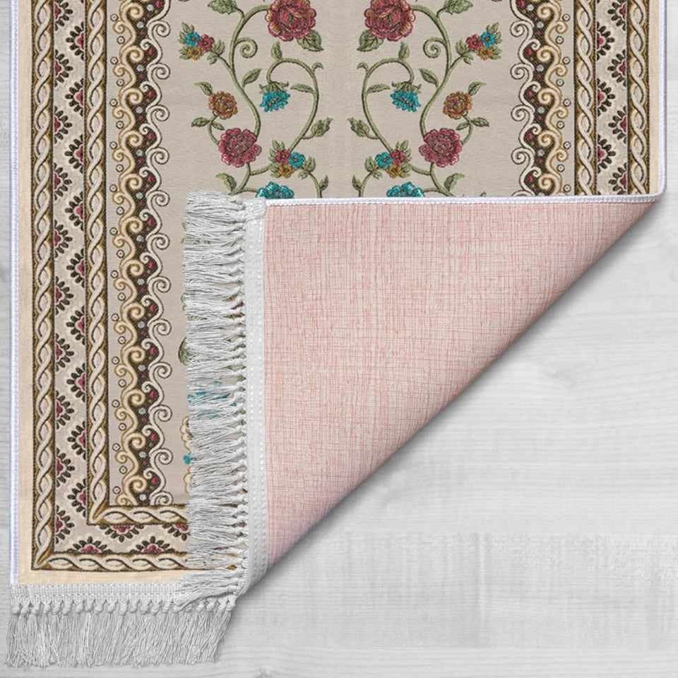 Wedding Bouquet Soft Padded Prayer Rug | Cotton Layer Janamaz | Anti Slip Backing Bamboo Cotton Prayer Mat | Islamic Gifts