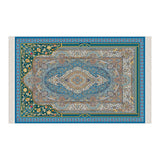 Traditional Motif Blue Carpet Soft Padded Prayer Rug | Cotton Layer Janamaz | Anti Slip Backing Bamboo Cotton Prayer Mat | Islamic Gifts