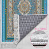 Traditional Motif Blue Carpet Soft Padded Prayer Rug | Cotton Layer Janamaz | Anti Slip Backing Bamboo Cotton Prayer Mat | Islamic Gifts